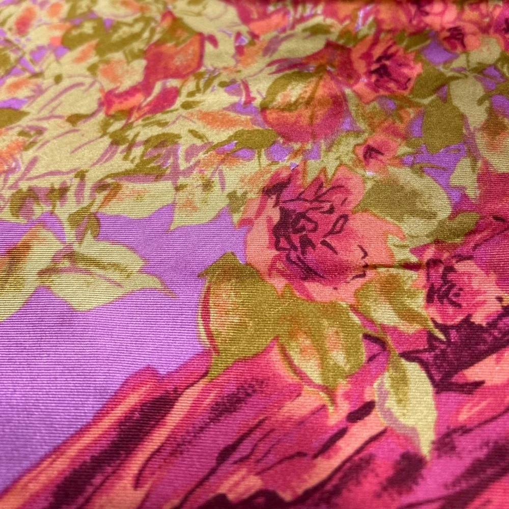 Vibrant Floral Silk Scarf Women Pink Orange Purple‎ Abstract Border